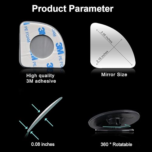 Miniatura 3 de POMFW - Espejo retrovisor convexo de punto ciego, ajustable, sin marco, de gran ángulo, con forma de ventilador, de cristal HD, adhesivo 3M para