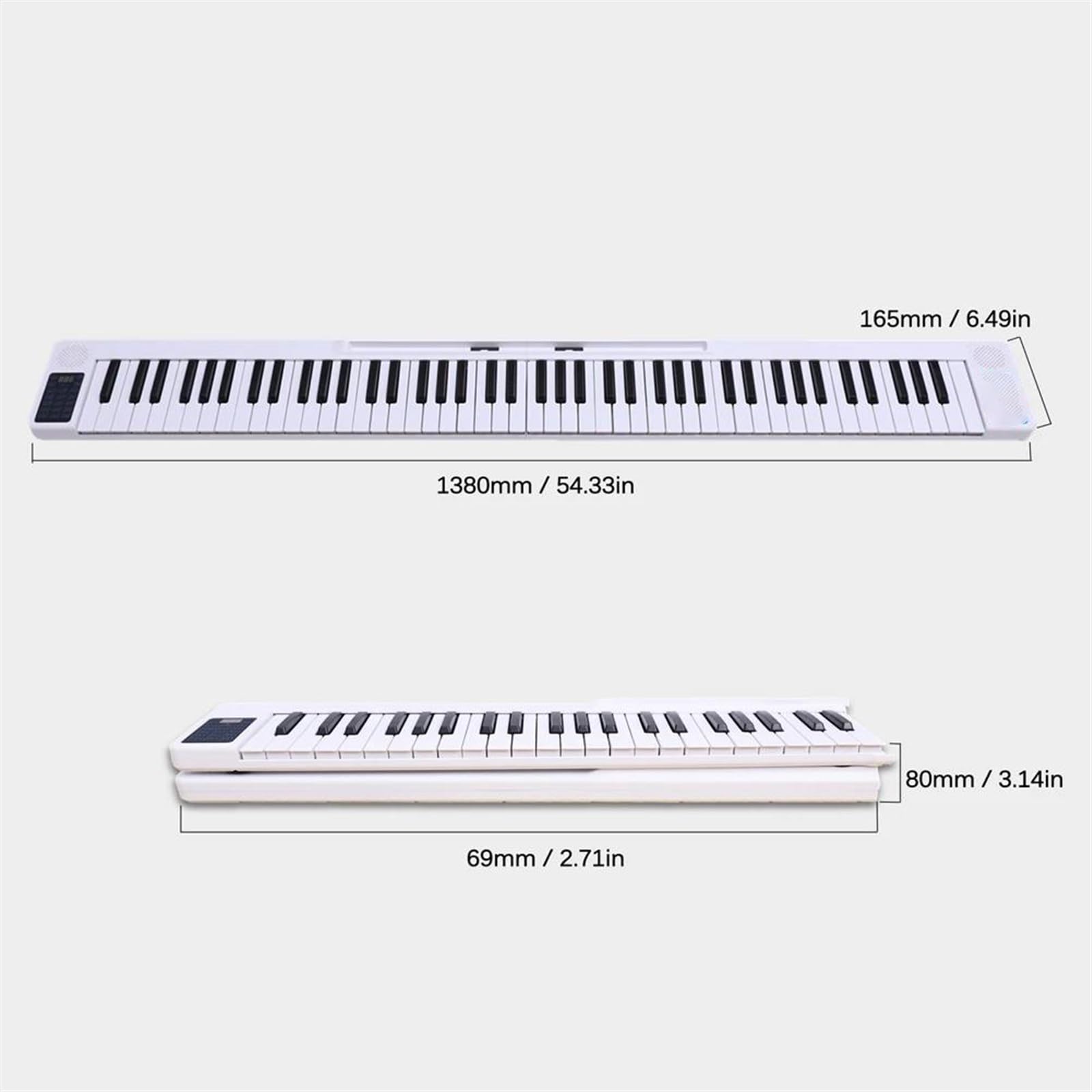 Piano Digital Plegable Portátil De 88 Teclas Teclado Electrónico Multifuncional Piano De 128 Tonos(White)