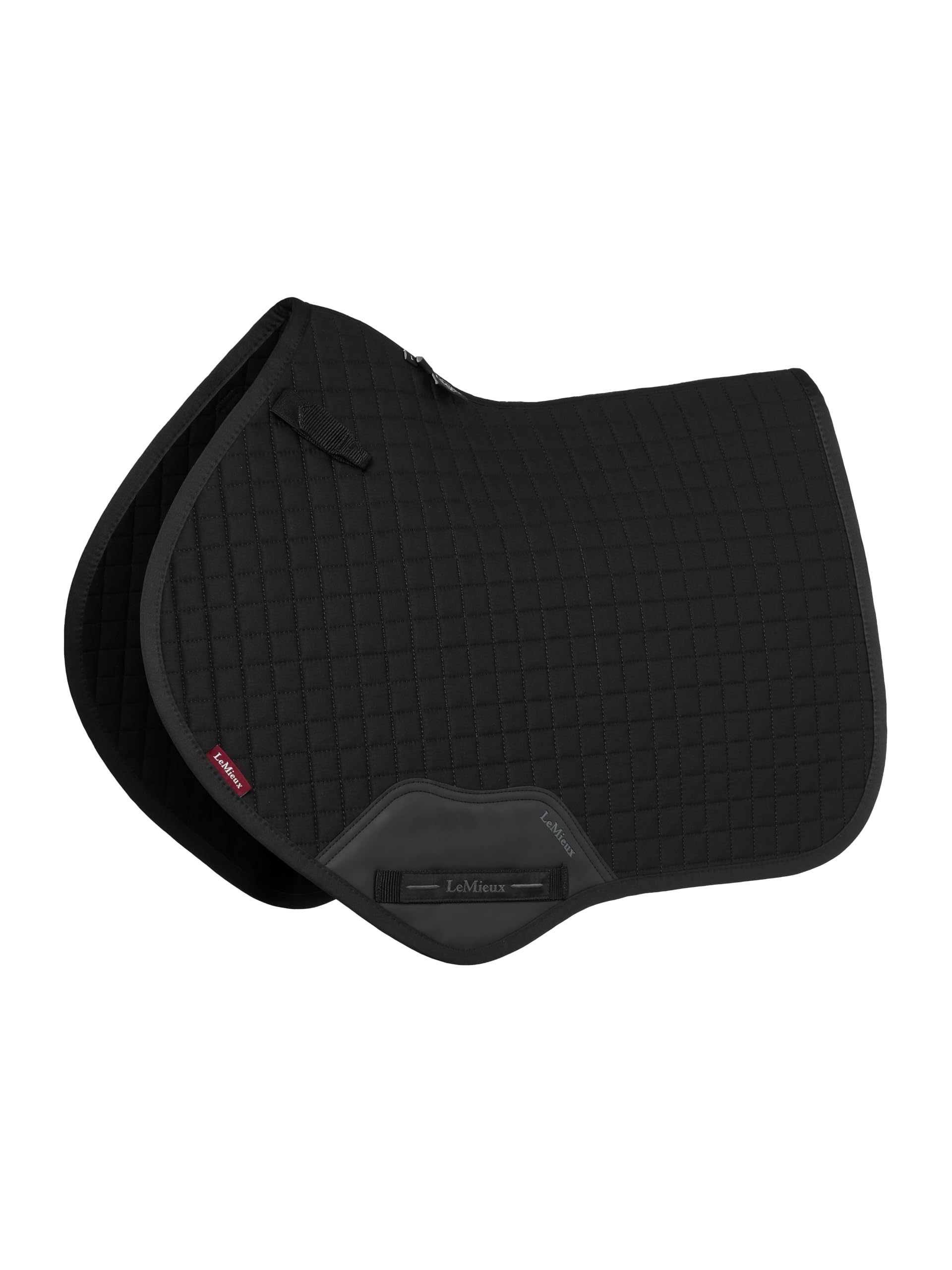 LeMieux Cotton Close Contact Saddle Pad Square - High Wither - Elasticated D-Ring Tabs - Black - Small/Medium
