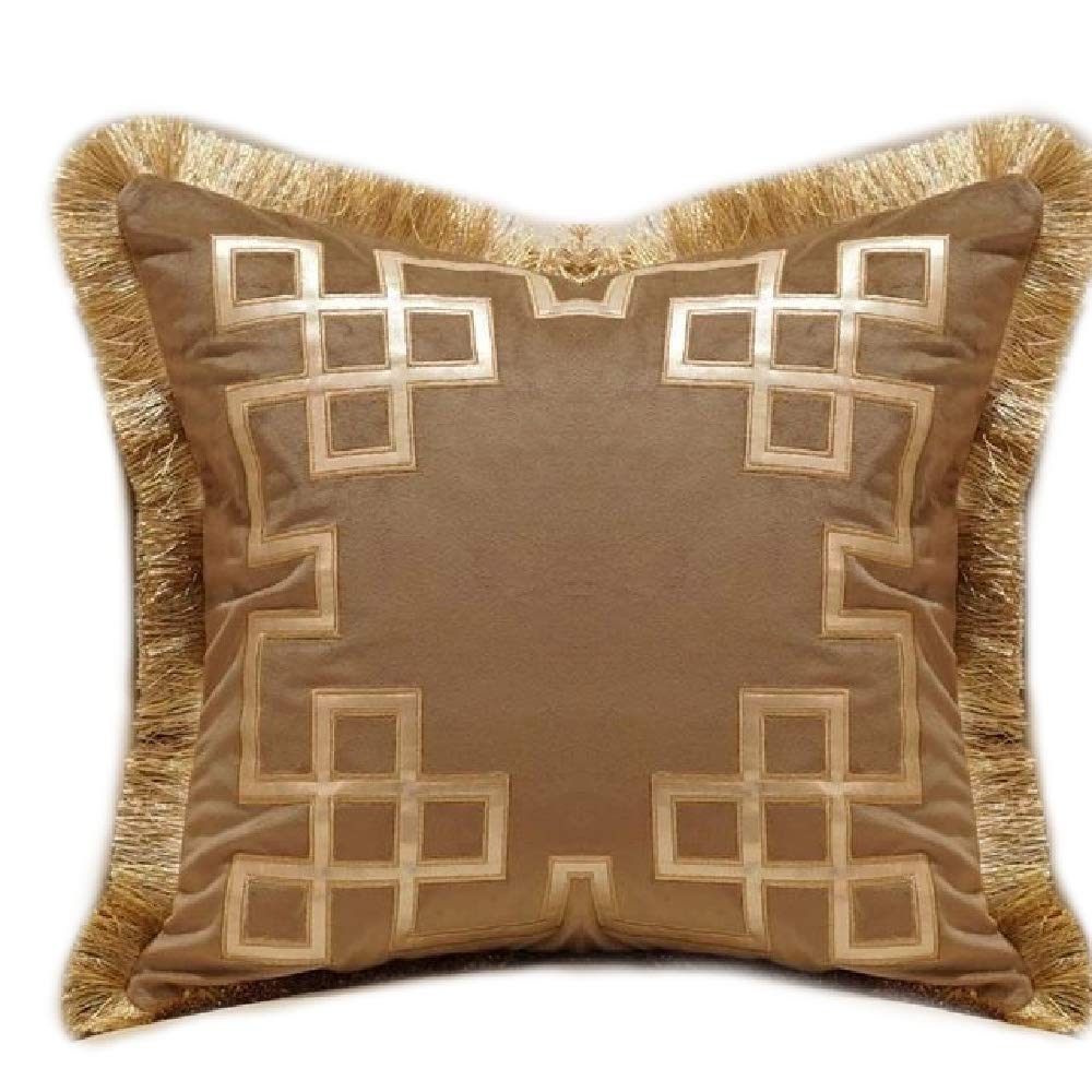 CUSCINO COVER LUXURY ROYAL VELLUTO MARRONE FRANGE ORO Sofà Arredo Casa Divano Lusso Home Yatch (MARRONE)