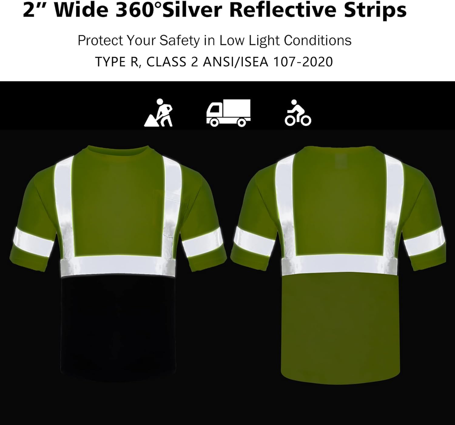 VENDACE Men's High Vis Class 3 Safety T Shirt ANSI Reflective Work Short Sleeve Shirt with Black Bottom(Yellow,L) - Image 5