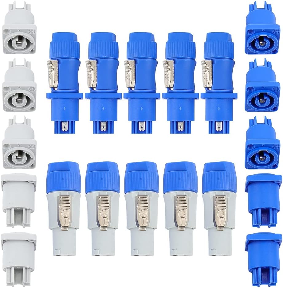 10 Set Powercon Type A Audio Speaker Plug Kit Nac3Fca+Nac3Mpa-1 Chassis Plug Panel Adapter Male and Female Head Connectors for Audio Adapter Amplifier, Mixer