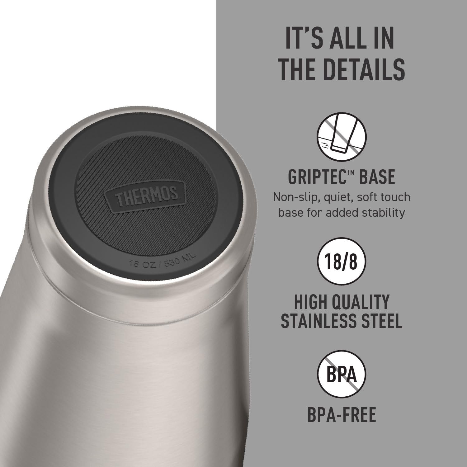 THERMOS Icon Series Edelstahlbecher mit Schiebeverschluss, 530 ml, matter Edelstahl