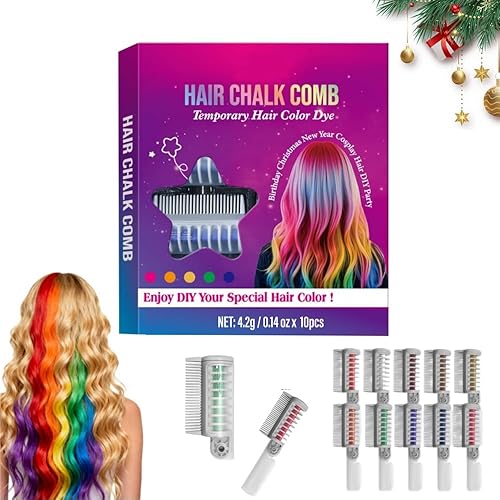 Festive Fun - Peines de tiza para el cabello, peine temporal de tiza para el cabello, 810 colores, lavable, juego de tizas para el cabello, tinte