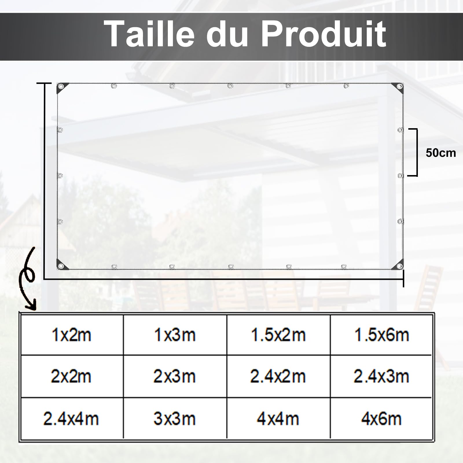 Bâche étanche Transparente 420g/m², 0.3mm Epaisse Multifonction PVC Protection Baches avec œillets, pour Piscine, Jardin, Voiture, Mobilier, Inclure Corde et Serre-câbles (2X3M)