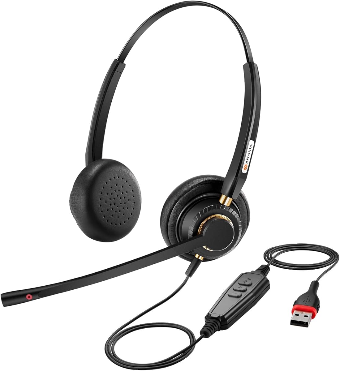 USB Headset with Microphone Noise Cancelling & Audio Controls USB Headphone for PC Laptop Computer Business Skype UC Webinar Call Center Office