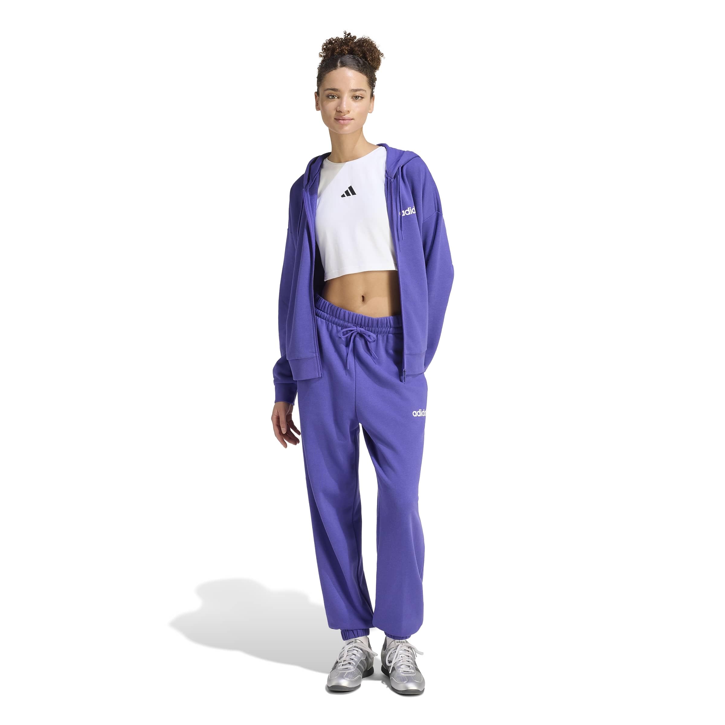 adidas Kobiety Essentials Linear Full Zip French Terry Hoodie Sweatshirt, Pure Purple/white, M