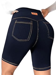 SHEIN EZwear Letter Patched Top stitching Biker Shorts