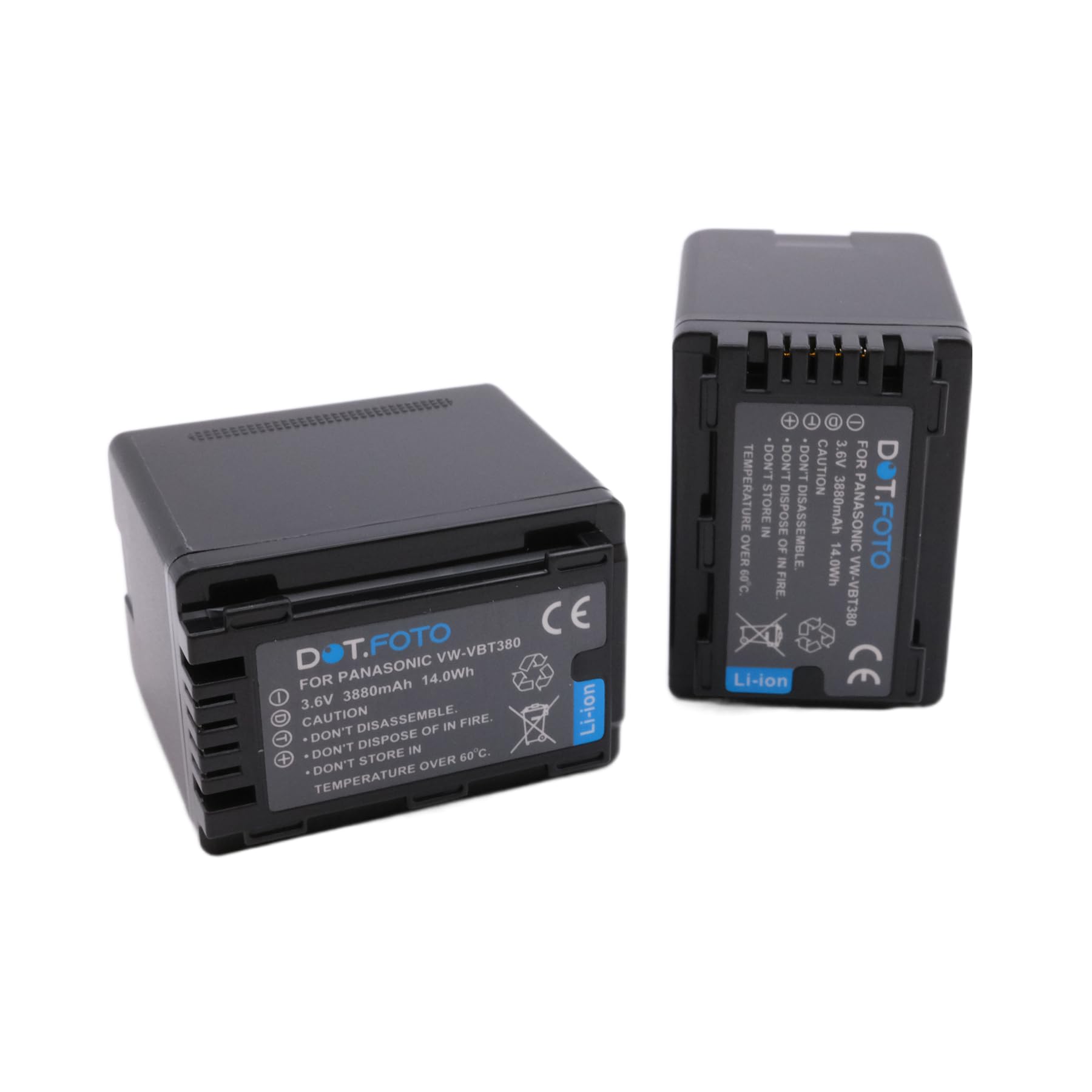 2 x Dot.Foto VW-VBT380 Premium 3.6v / 3880mAh Batterie Rechargeable pour Panasonic HC-V110, HC-V130, HC-V160, HC-V180, HC-V201, HC-V250,HC-V260,V720 V750 V770 V777 VX870 VX980 VX989