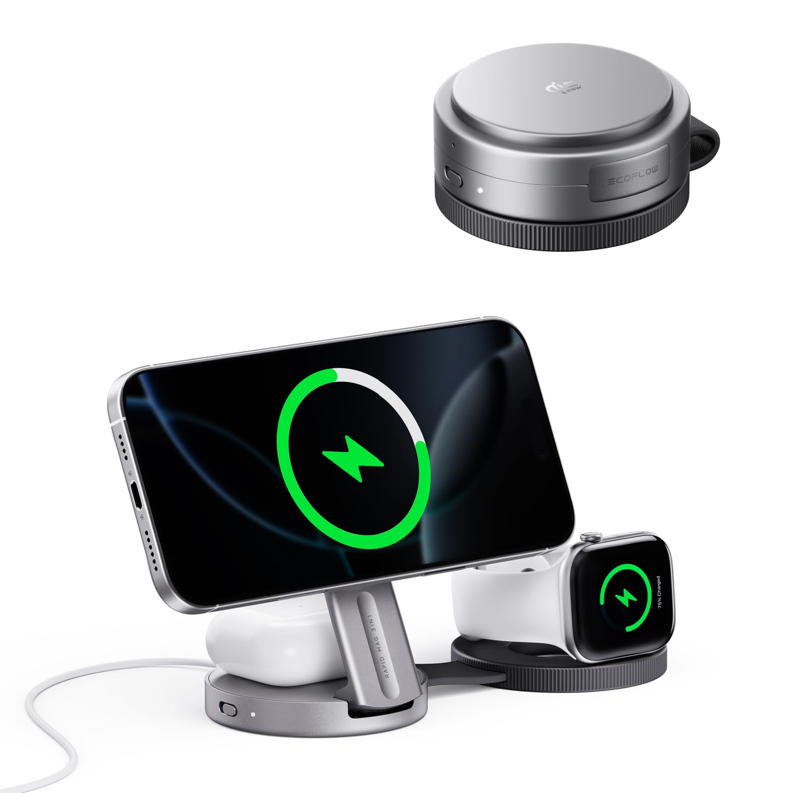 Amazon.co.jp: Qi2.2 EcoFlow RAPID Mag 3-in-1 ワイヤレス充電