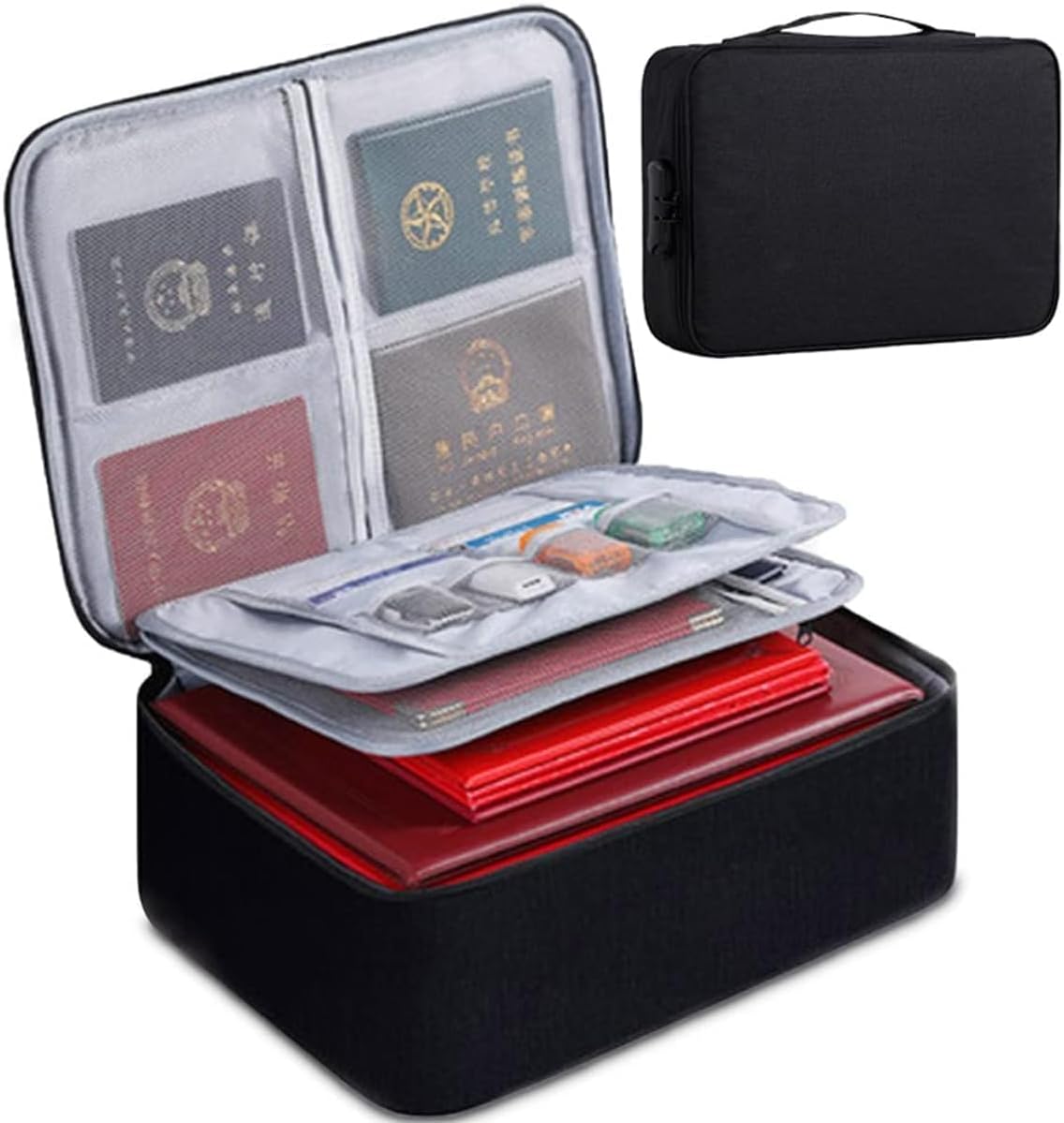 Multipurpose Document Organizer with Lock, Upgraded File Organizer Home Office Travel Safe Storage for Important Documents Files | Small Certificate Bank Document Bag (Black)