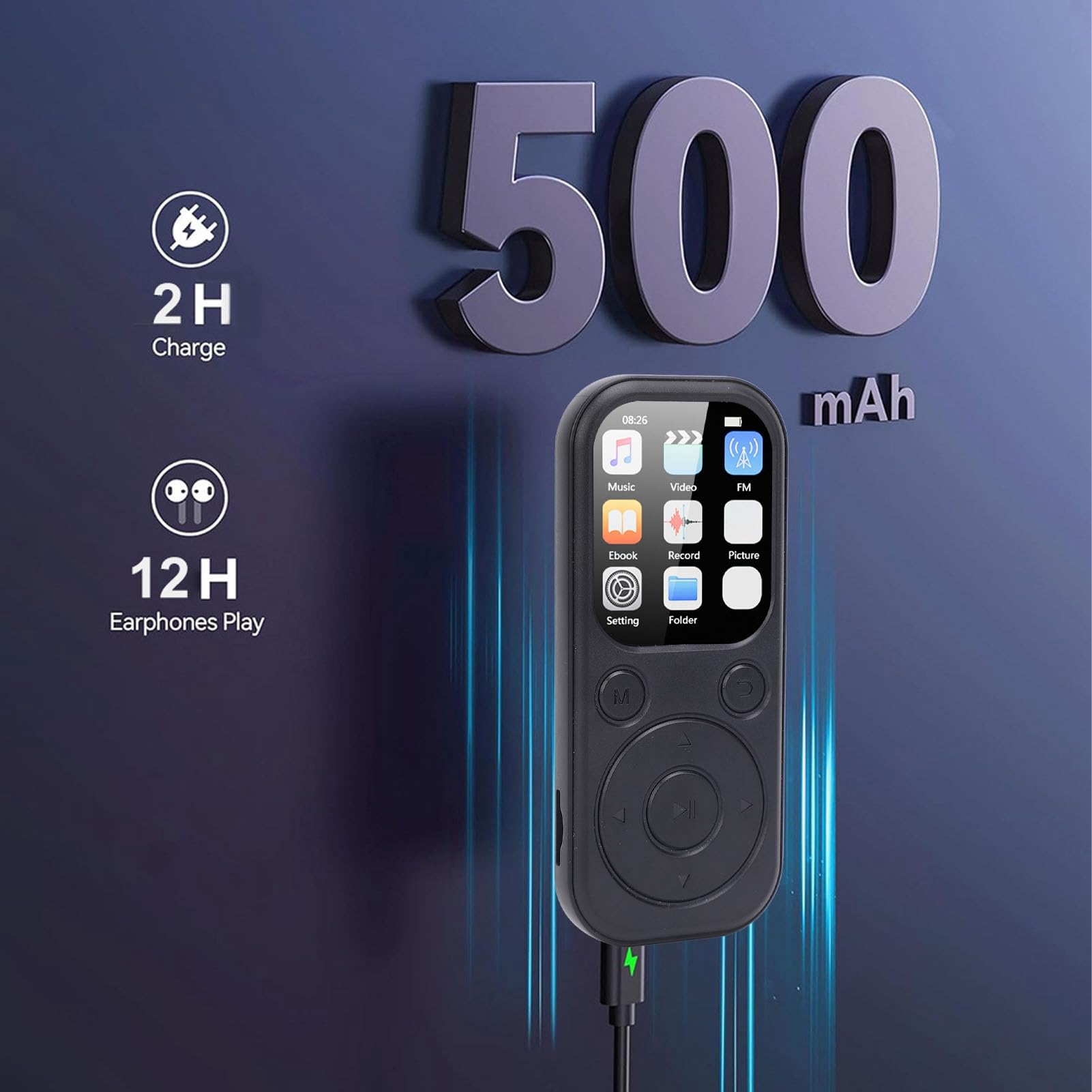 Domary Lettore MP3 5.4 con qualità HiFi e Ampio Spazio di Archiviazione per Viaggi Ed Esercizi Compatto 2.01 Pollici IPS (Con scheda di memoria da 64 GB)