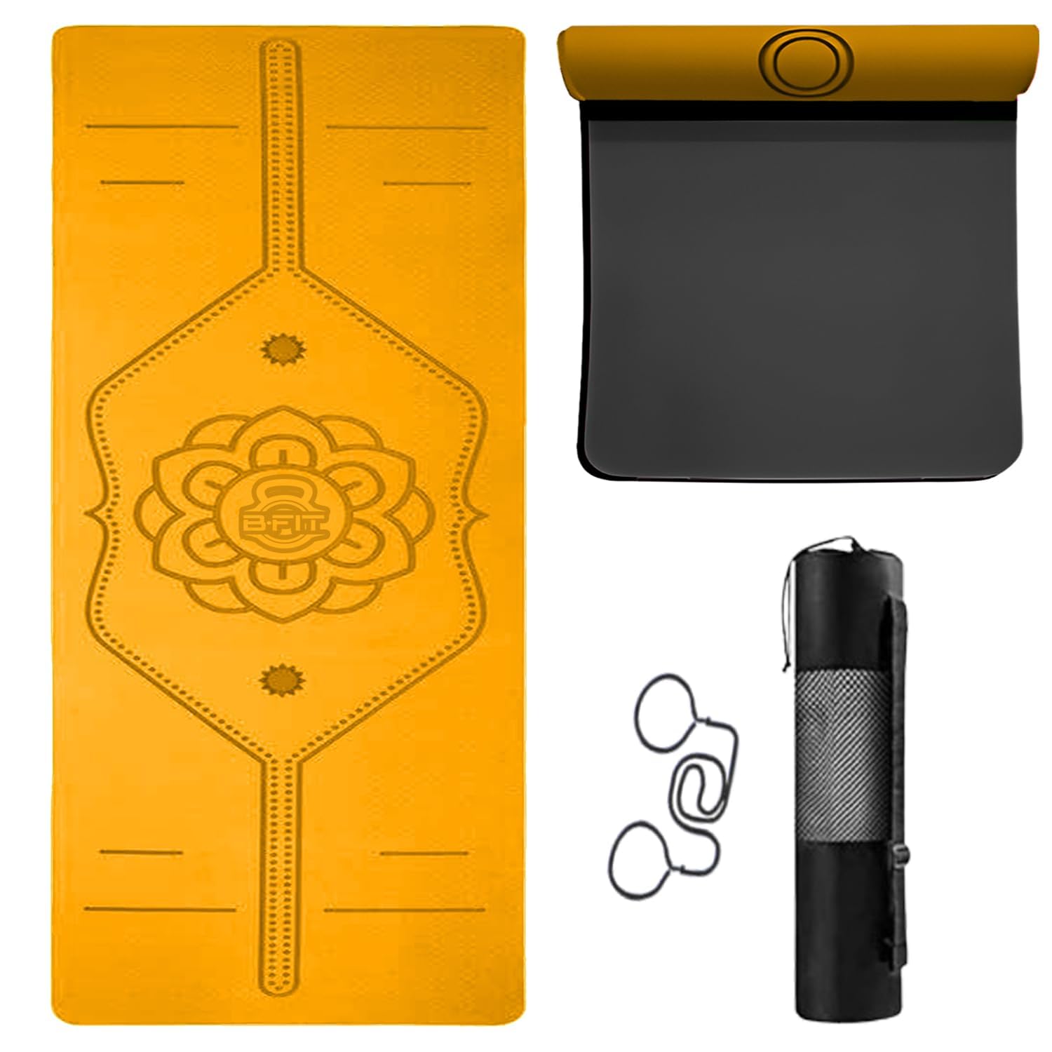 B Fit 8 MM Thick Wide 31x72 Inch Original TPE Yoga Mat – Free Yoga Bag and Strap Included - With Alignment System, Non-slip, Eco-friendly, sweat-resistant (Orange-Black)-image-47