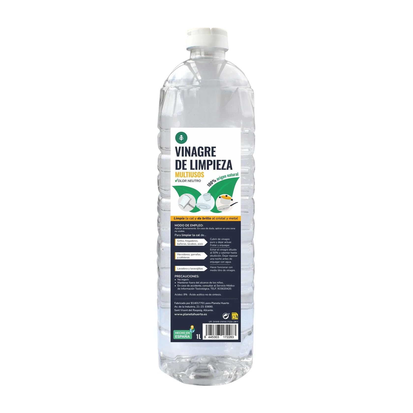 PLANETA HUERTO | Pack 12 Vinagre Blanco de Limpieza 1L – Vinagre Desincrustante Natural Multiusos para Cocina, Baño, Cristales y Metales, Limpieza Ecológica y Efectiva Sin Químicos