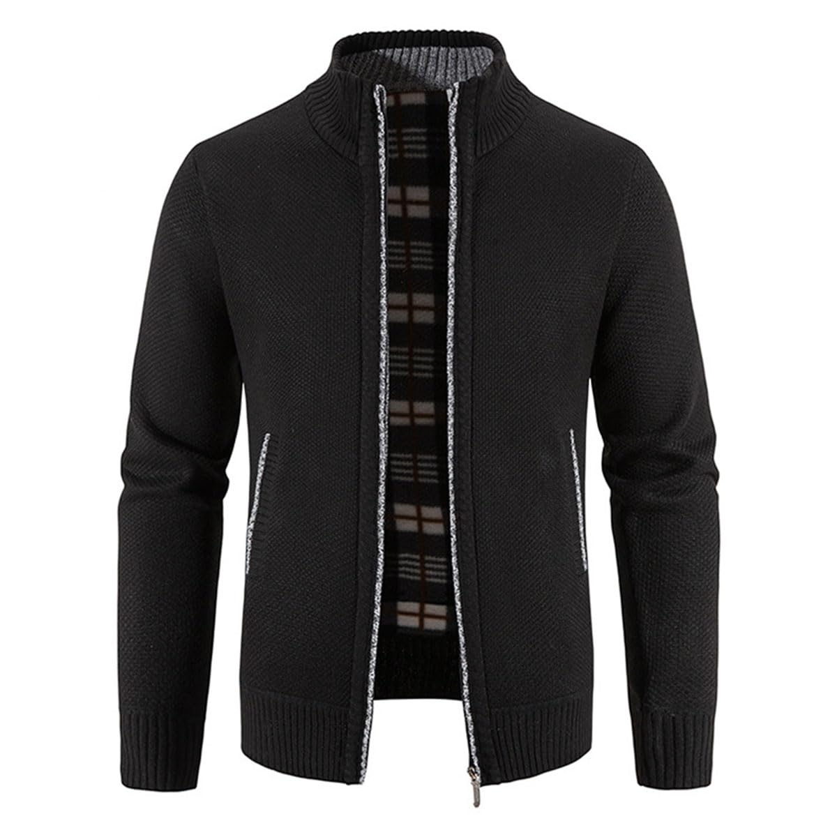 Cárdigan de Hombre con Cremallera, cárdigan cálido Informal con Cuello Alto, suéter Grueso, cárdigan de Abrigo de Invierno con Cremallera, Chaqueta de Invierno de Estilo Urbano (XXL,Schwarz)