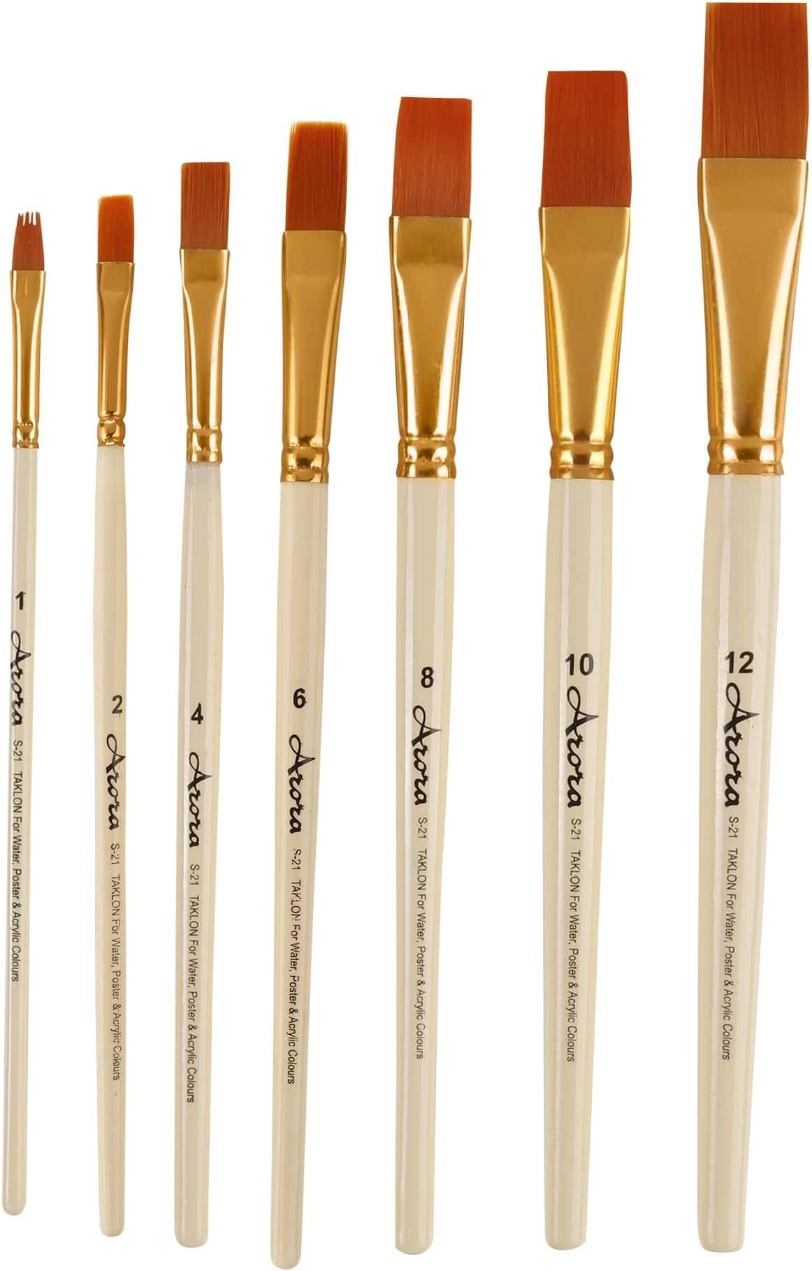 - Wood Synthetic Flat Tip Paintbrushes of 7pc for Watercolor and Acrylic Painting
