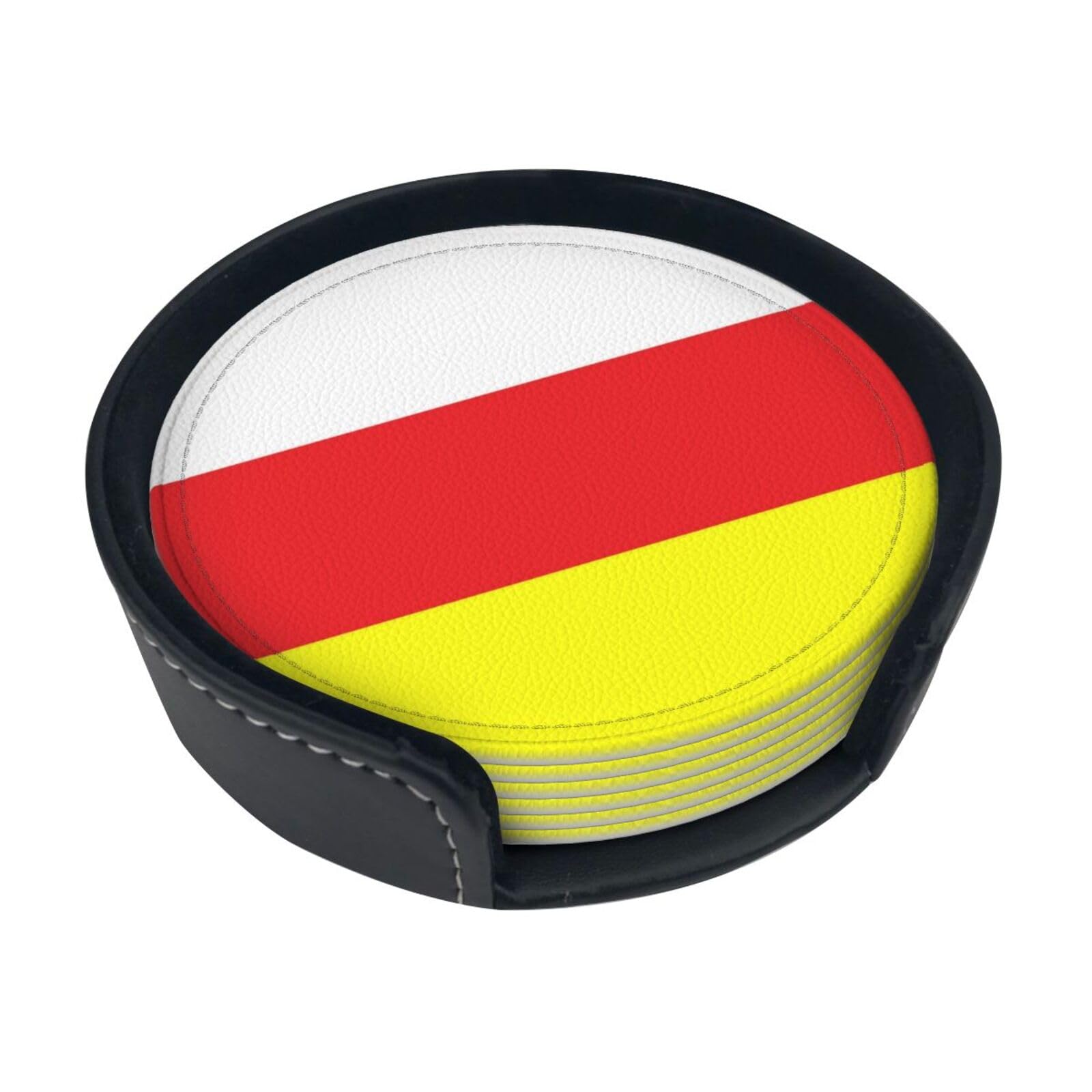 Flag of North Ossetia-Alania Leather Coasters-Set of 6 with Storage Holder