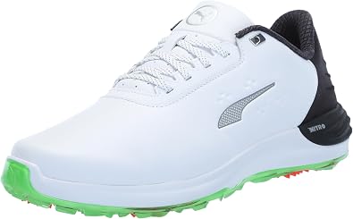 Puma Golf Mens PHANTOMCAT Nitro Sneaker, Puma White-Puma Black-Fluro Green PES, 8 Wide