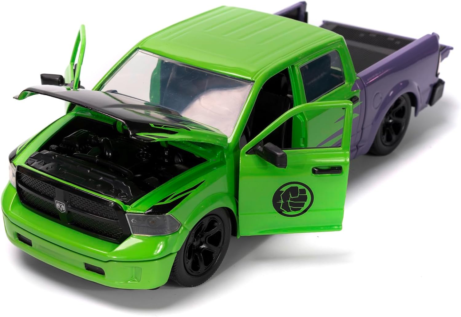 DODGE RAM 1500 PICK-UP WITH HULK FIGURE MARVEL AVENGERS 2014 GREEN PURPLE