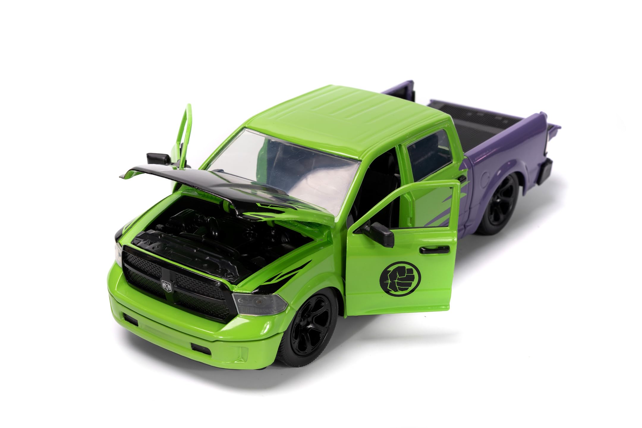 Jada Toys Marvel Hulk Figura con Modellino Auto 2014 Dodge Ram 1500 - Set da Collezione Avengers (6 cm) e Auto Giocattolo (20 cm) per Appassionati e Bambini