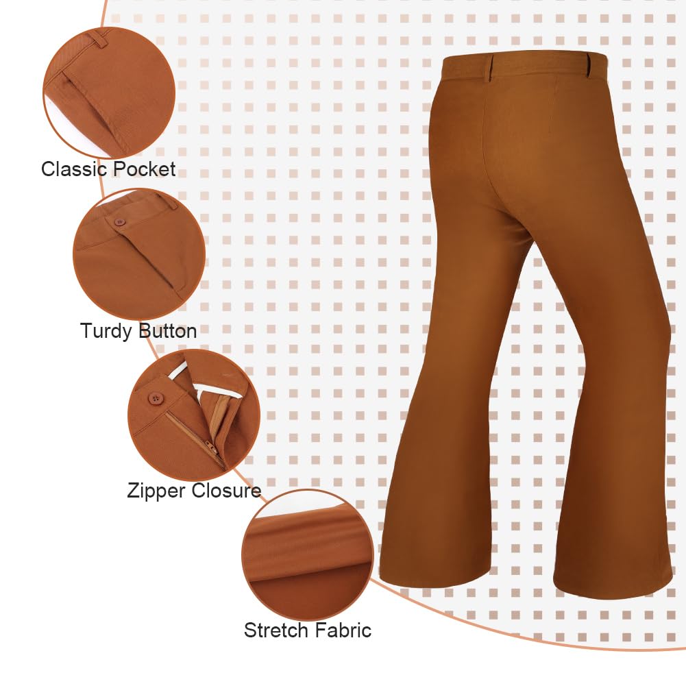 AYBUY Mens Bell Bottom Pants, 70s Disco Flared Pants, 60s 70s Slim Flare Trousers, Mens Retro Flare for 1960's Fancy Dress - Image 3