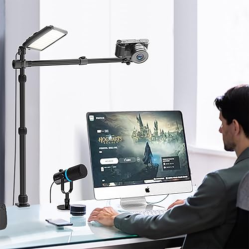 Miniatura 6 de Ailight Soporte de escritorio para cámara, soporte de cámara web de 15.75 a 33.45 pulgadas con brazo telescópico ajustable de 2 secciones,