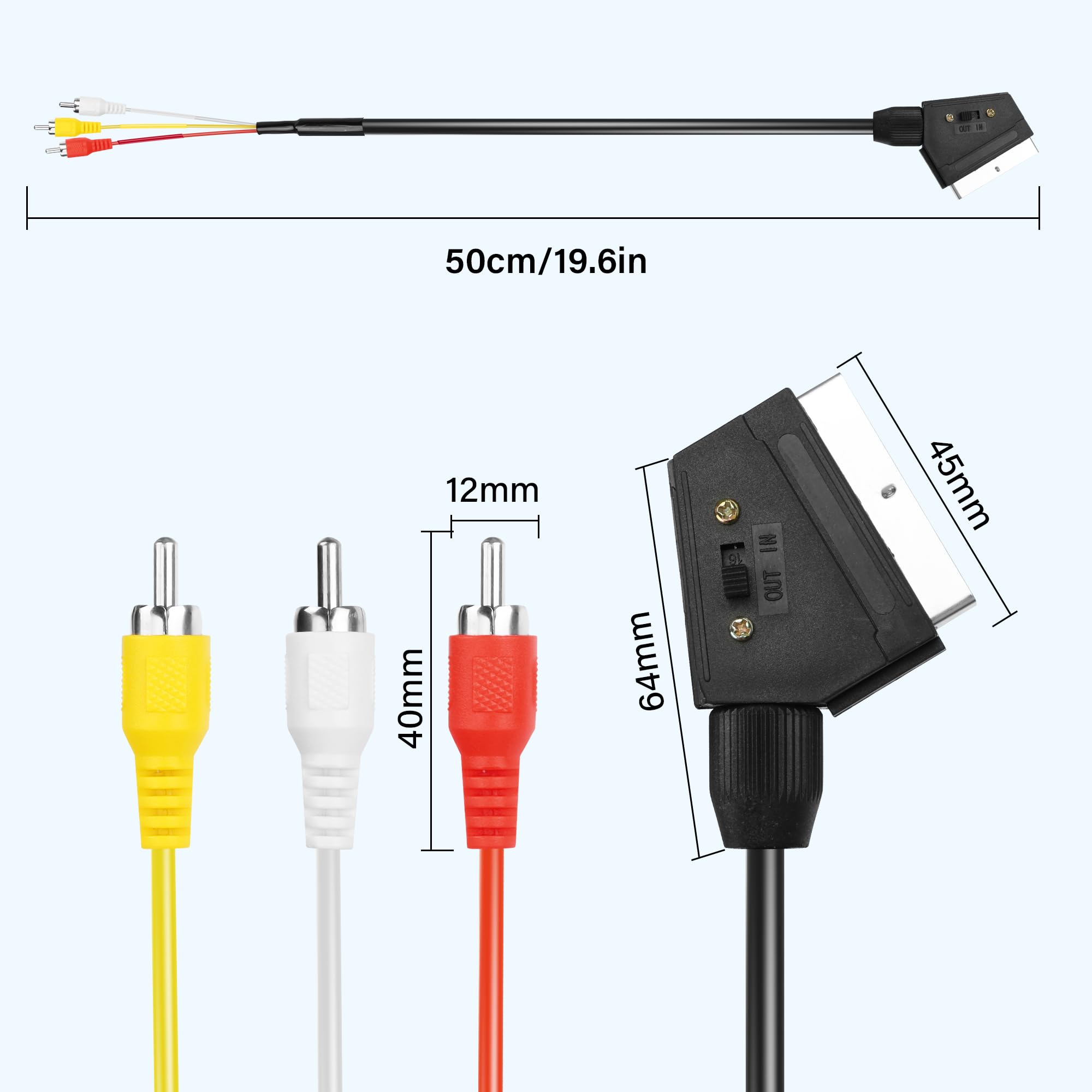 Adaptateur péritel vers 3 RCA et S-vidéo, commutable Péritel mâle vers