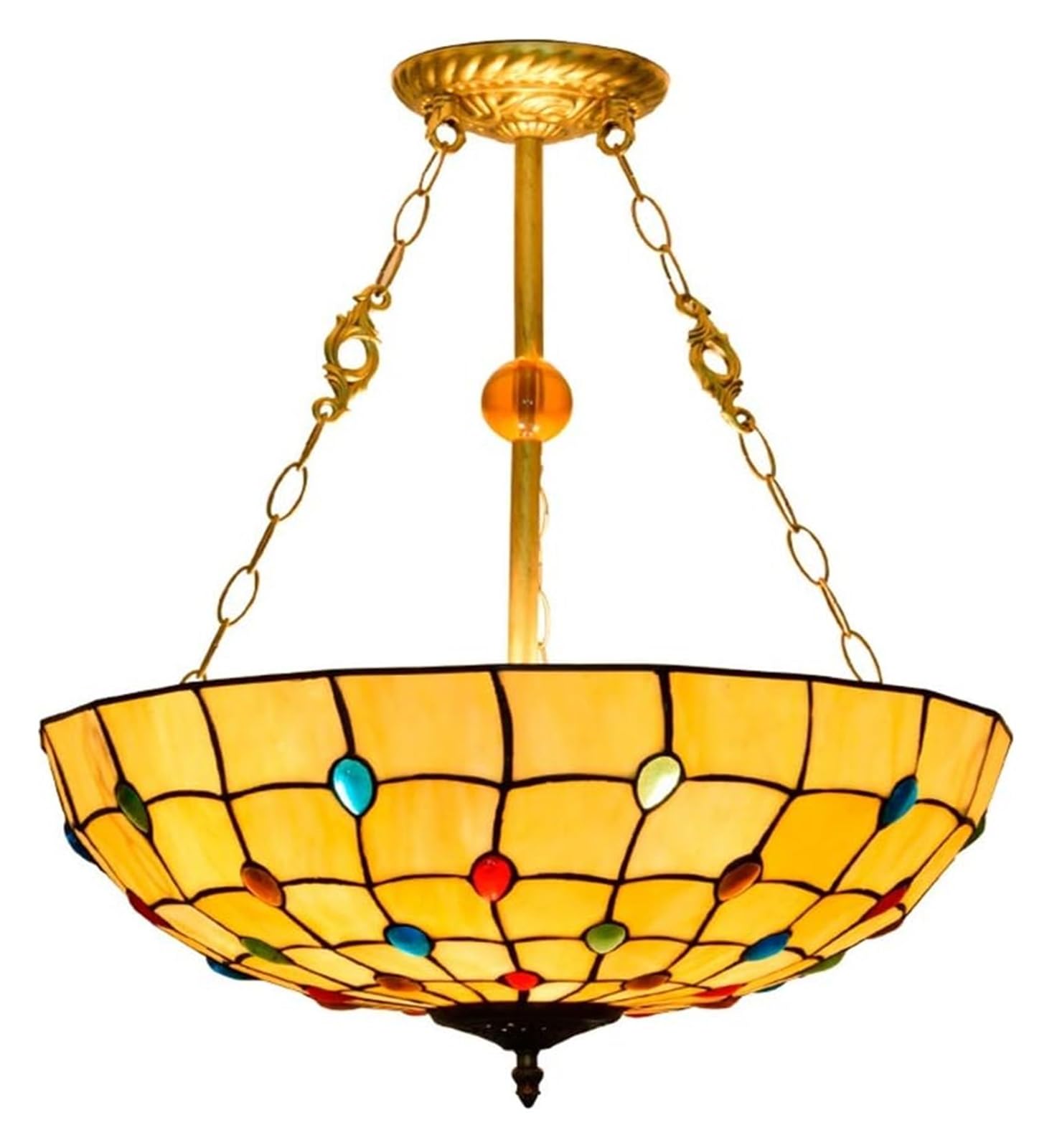HPTHLY Ceiling Lamp Ceiling Stained Glass Chandelier European Retro Color Beads Warm Yellow Pendent Lamp Tiffany Color Glass Living Room Bedroom Chandelier 50Cm