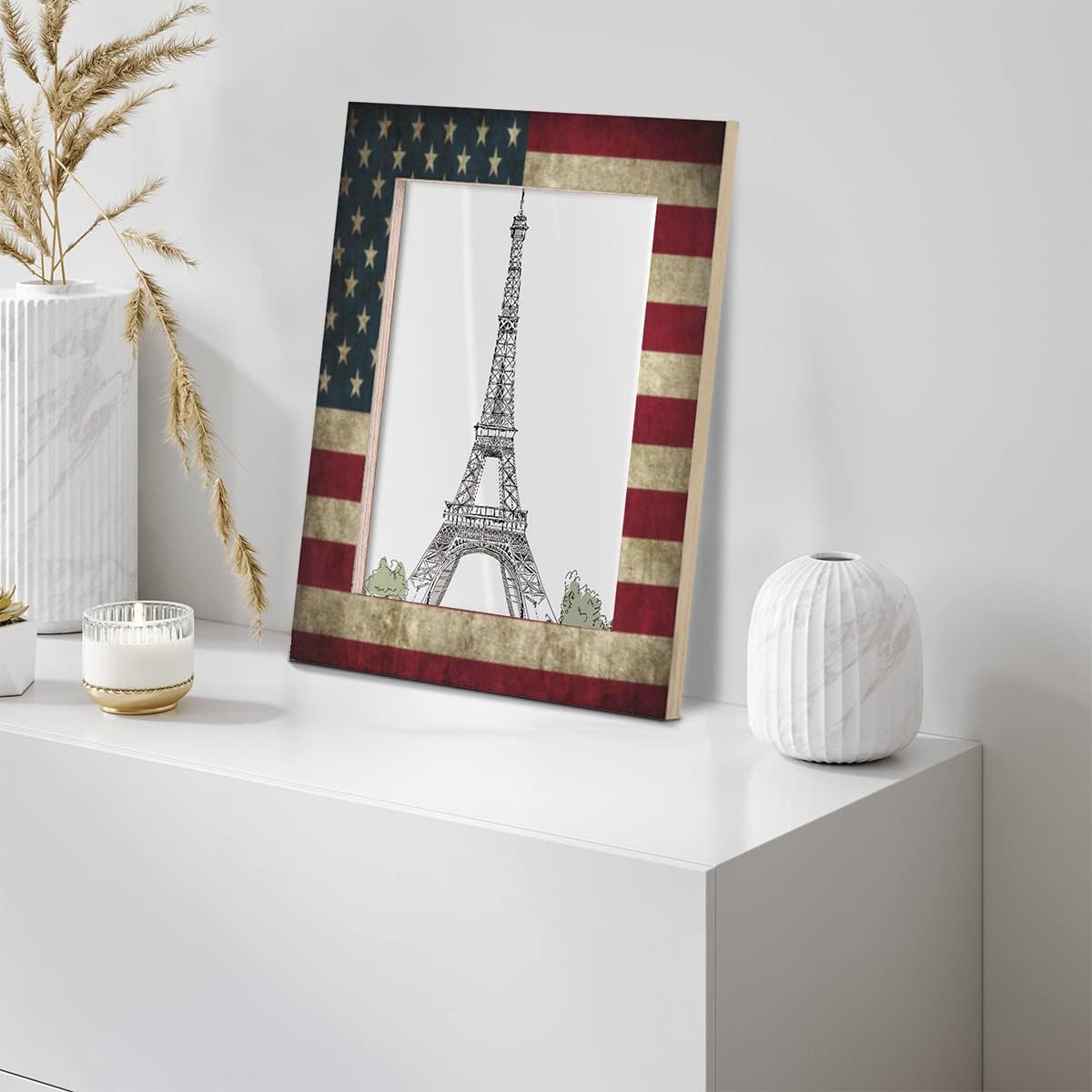 DXTKWL USA Flag Picture Frames for 8 x 10 Photo, Vintage American Wood Photo Frame with Stand Table Top Picture Frame for Wall Hanging Home Decoration Office Hotel Party