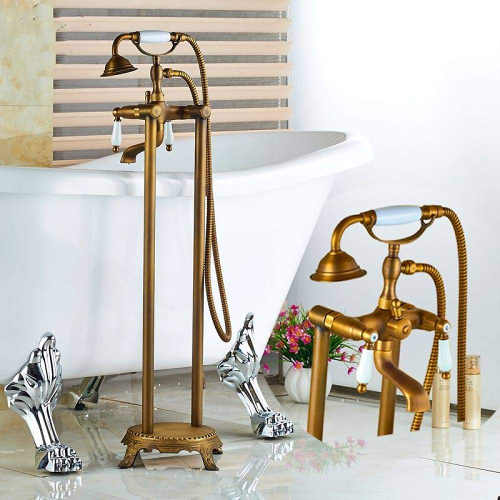SBCGFY Floor Faucet The New Antique Brass Bathtub Faucet With Ceramic Style Handles Mixer Tap