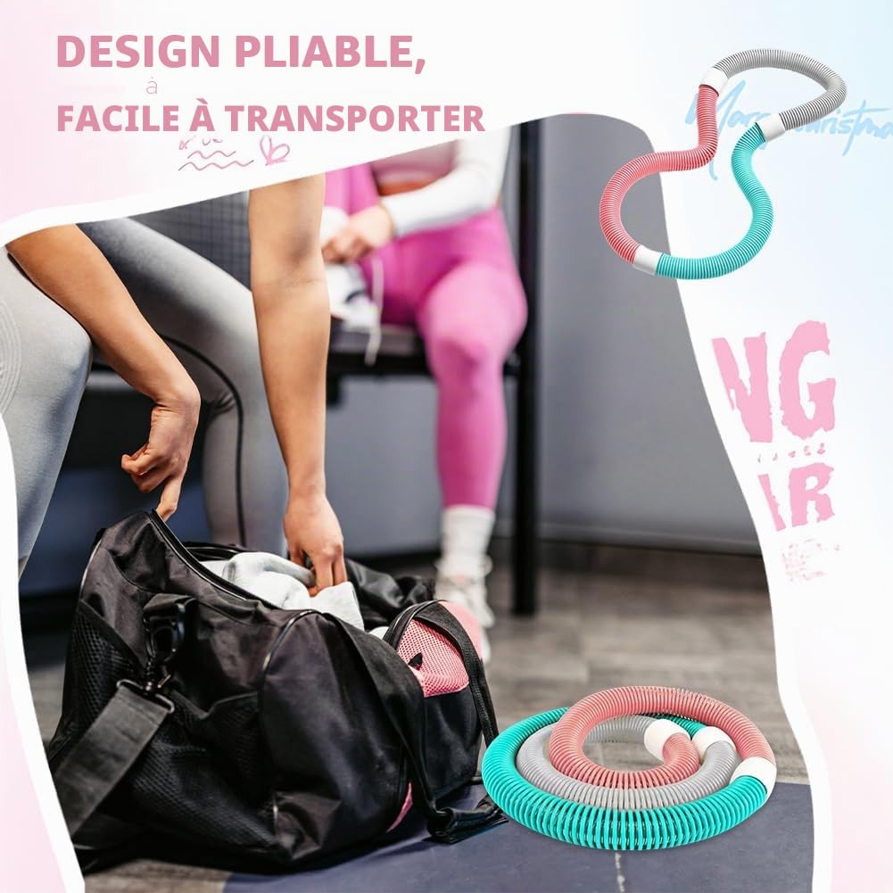Gohytal Hula Hoop Cerceau pour adultes, cerceau de fitness lesté, pliable, appareil d'entraînement portable pour la maison, le fitness, la maison, l'école