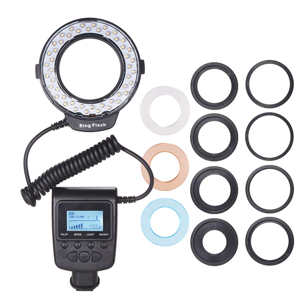 HD-130 Macro LED Anello Flash Light Display LCD 3000-15000K GN15 Controllo di Potenza per DSLR Fotografia