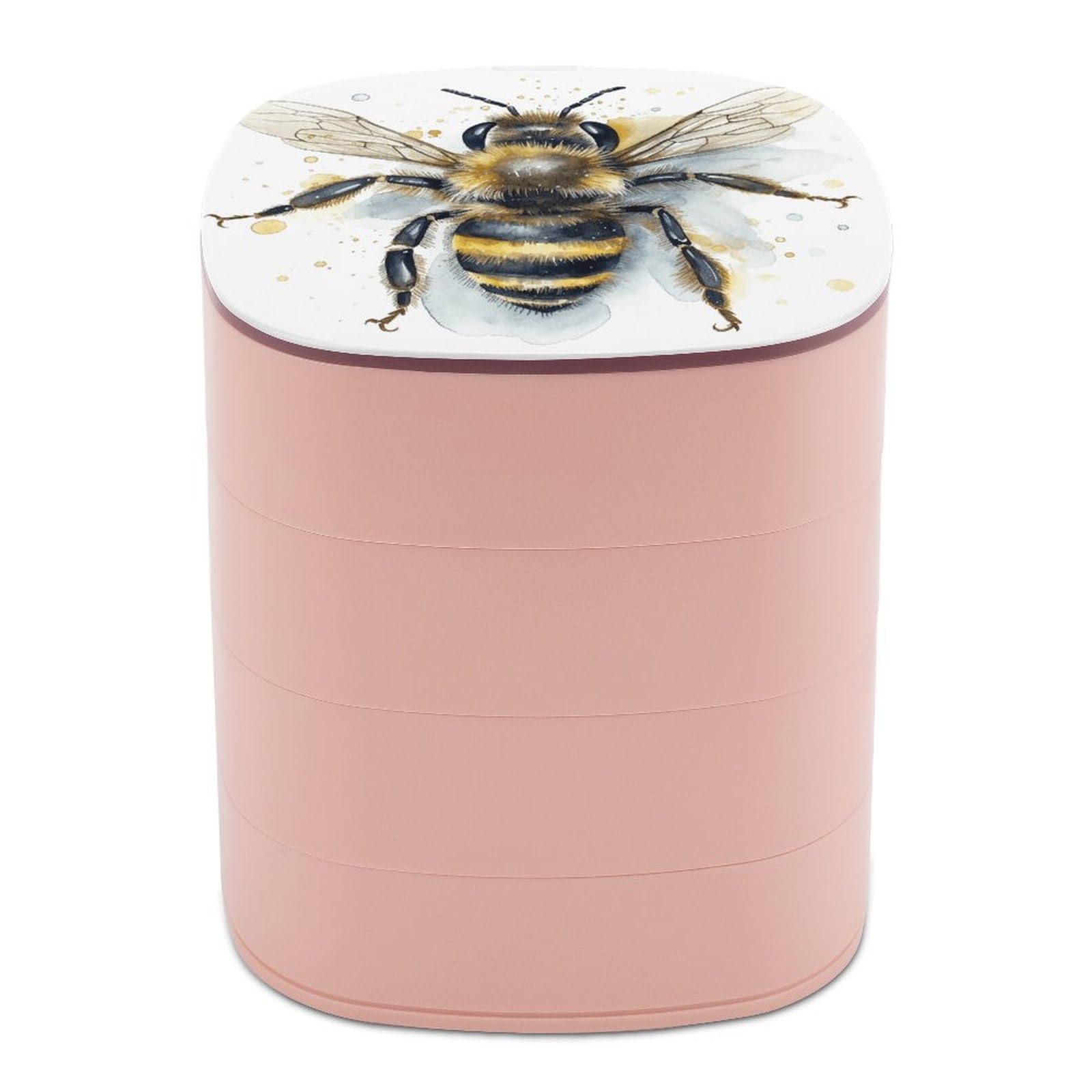 VstaDank Watercolor Bee Jewelry Box with Mirror Travel Small Jewelry Case for Women 4-Layer Rotatable Jewelry Organizer Storage Box Portable Jewelry Storage Case for Rings Earrings