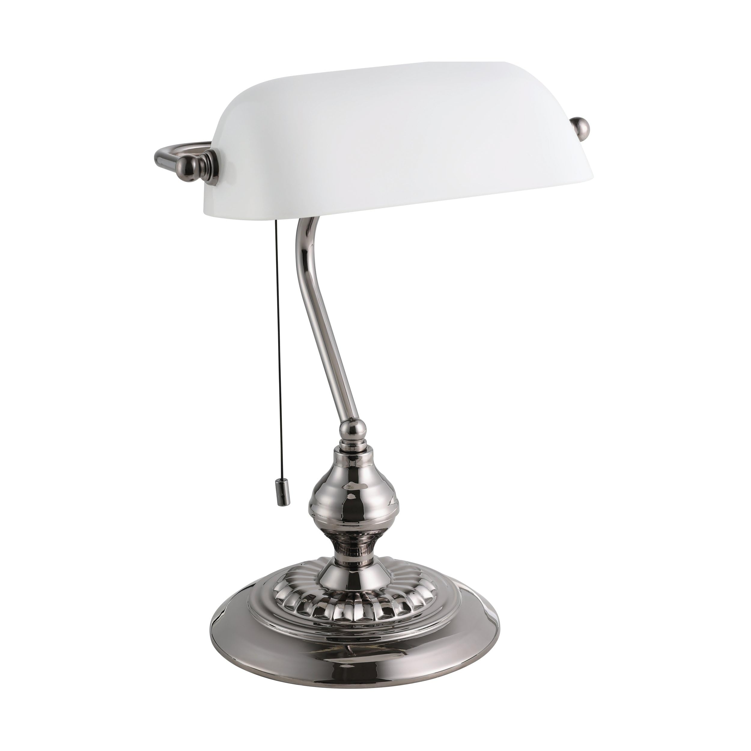 Eglo Lampe de table Banker, luminaire pour bureau vintage, rétro bureau, en | métal nickel-noir et verre satiné blanc, chevet à chaîne, douille E27