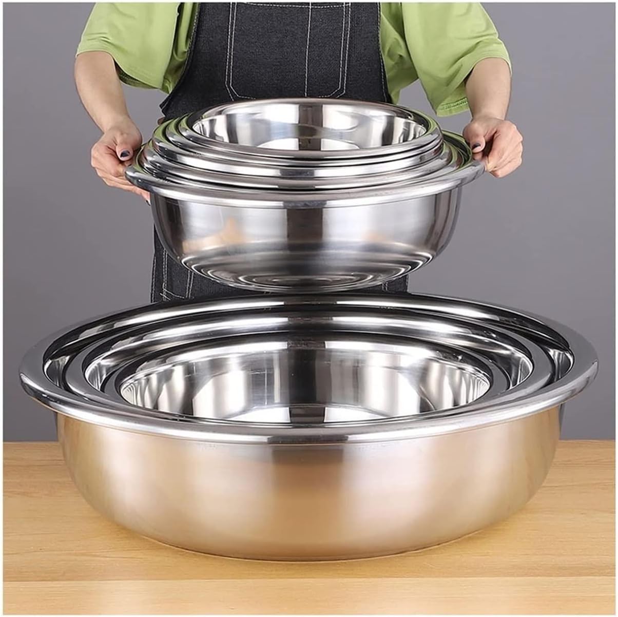 GeRRiT Mixing Bowls Pots and Pans 9 Piece Set 304 Stainless Steel Cooking Baking Metal Nesting Storage Bowls Soup Bowls Barbecue Serving Trays Salad Bowls