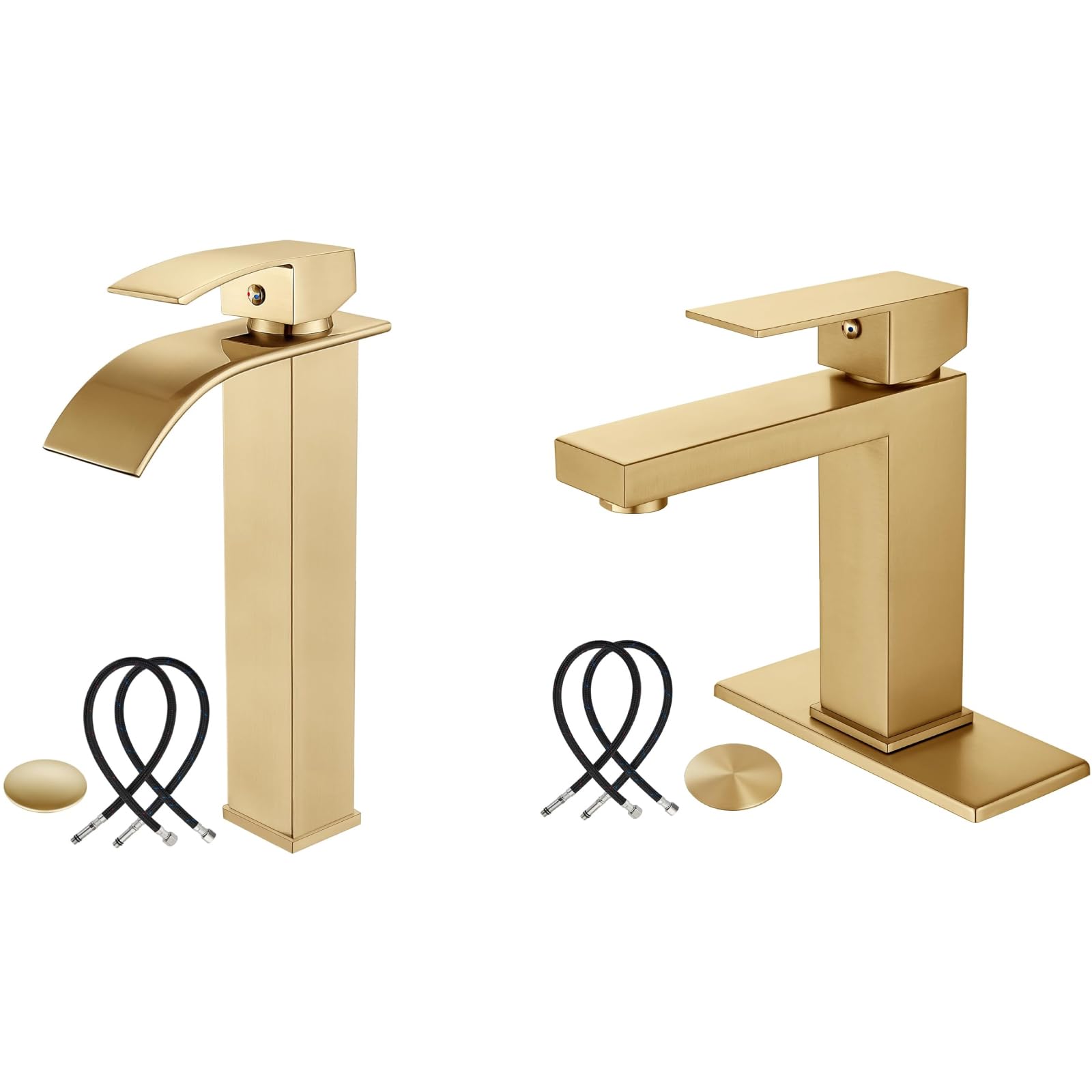 Hcfyauis Women's Gold Brushed Waterfall Bathroom Bowl Vessl Sink Tall Faucet Single Handle Single Hole With Brushed Bathroom Sink Faucet 1 Hole Single Handle Lavatory Mixer Tap