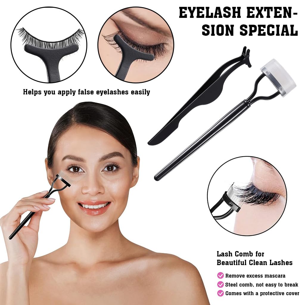 MAYCREATE® Eyelash Curlers Kit, Set of 5Pcs Makeup Tools, Includes Eyelash Curlers with 10 Silicone Refills Pads, Dual Head Eyebrow Brush, Eyelash Brush, False Eyelash Tweezer, Steel Mascara Brushes 4