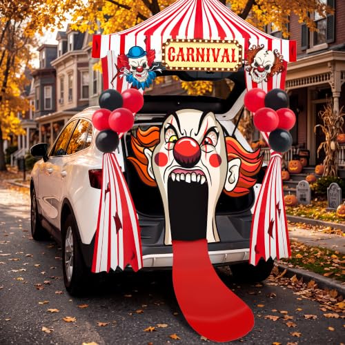 Image of JOYIN Trunk Or Treat Car Decor Kit for SUV Halloween Decorations Outdoor Circus Carnival Clown Design, LED Lights Boards Stickers for Haunted House Door Archway Entryway