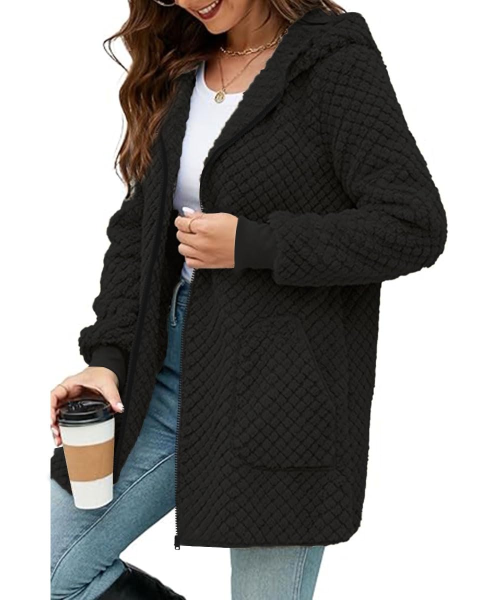 ABINGOO Veste Polaire Femme Longue Manteau à Capuche Zippee Chaude Hiver | Décontracté Teddy Peluche Doux Cardigan Sherpa Pilou Jacket avec Poches