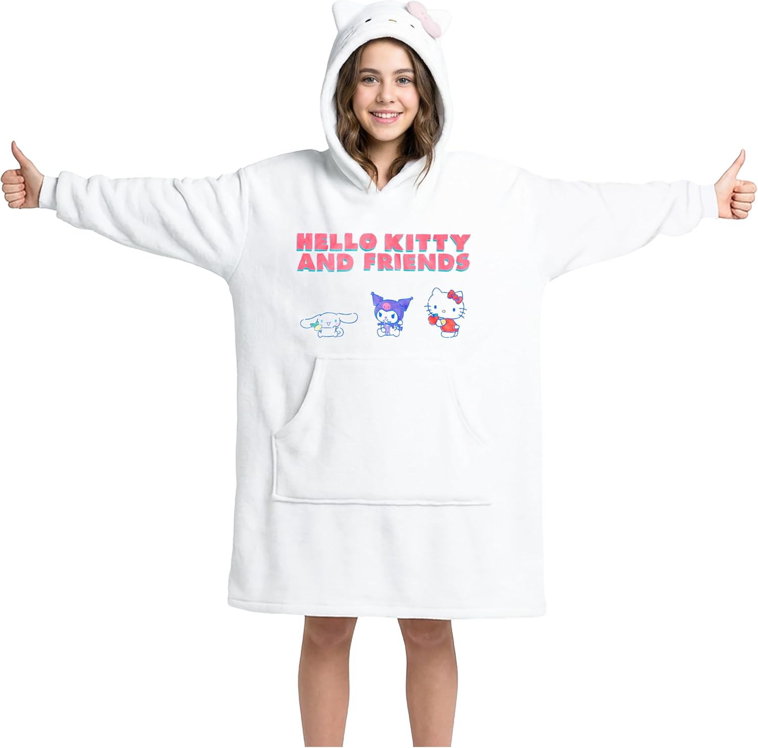 Hello Kitty Blanket Hoodie for Girls, Teens, Fleece Pullover with Hood, Kawaii Loungewear Sanrio Gifts for Girls