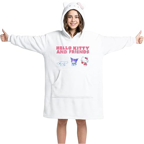 Hello Kitty Blanket Hoodie for Girls, Teens, Fleece Pullover with