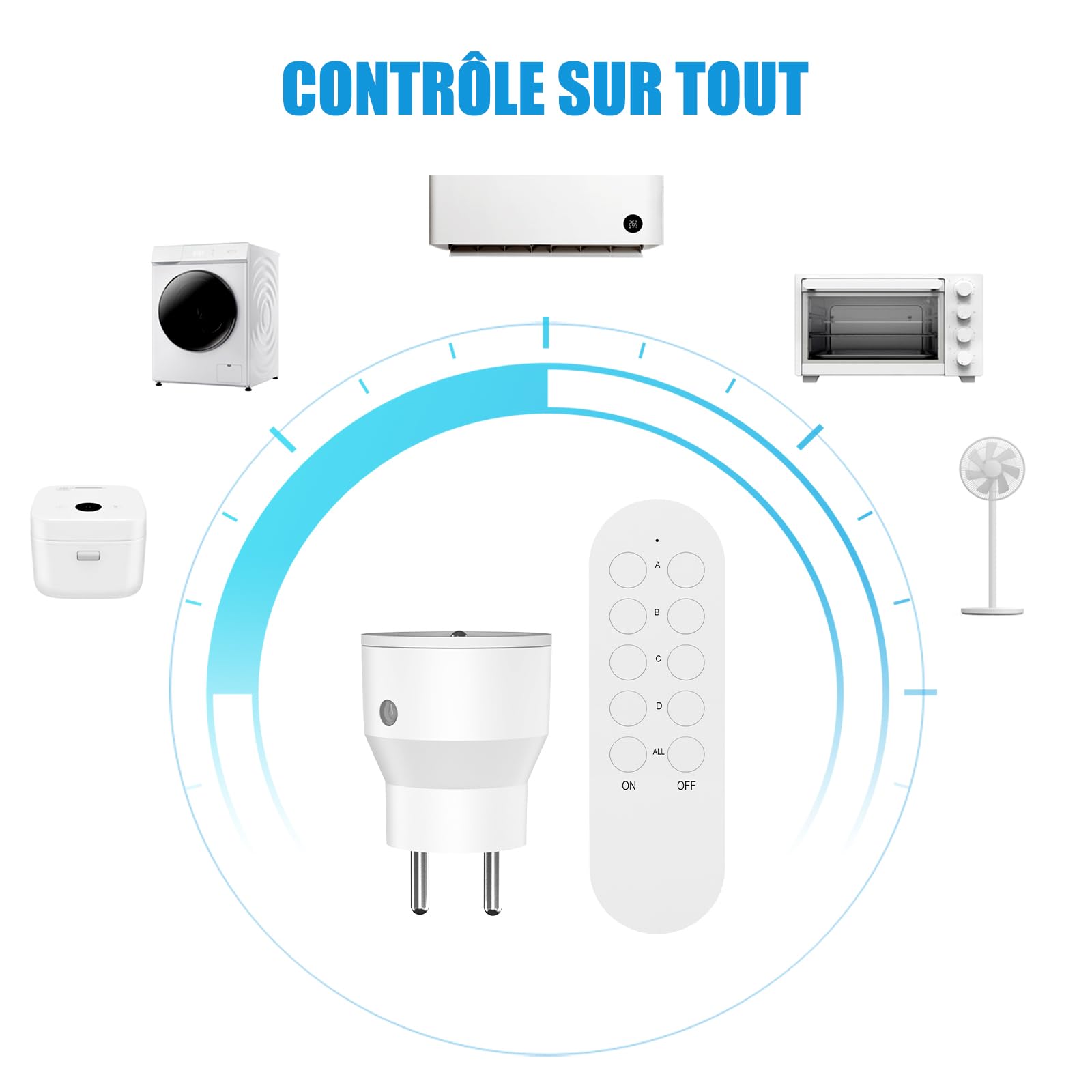 4 Mini-Steckdosen, programmierbar, Fernbedienung, kabellos, 40 m Reichweite, Plug and Play, 2300 W, 10 A, zwei CR2032-Batterien kostenlos, Weiß