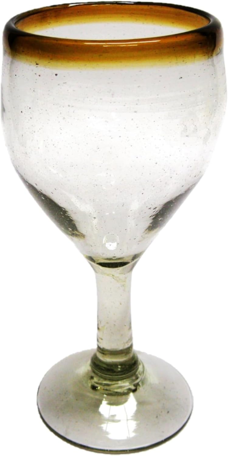 Amber Rim 14 oz Large Margarita Glasses (set of 6), Recycled Glass, Lead-free, Toxin-Free (Margarita)