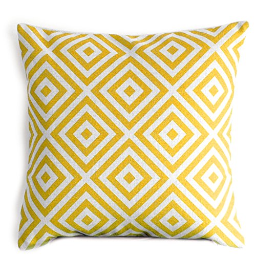 UKGiftOnline Yellow Diamond Geometric Cotton Linen Throw Pillow Case Pillow Cover Decorative Cushion Cover Square 18x18 Inch 45x45cm