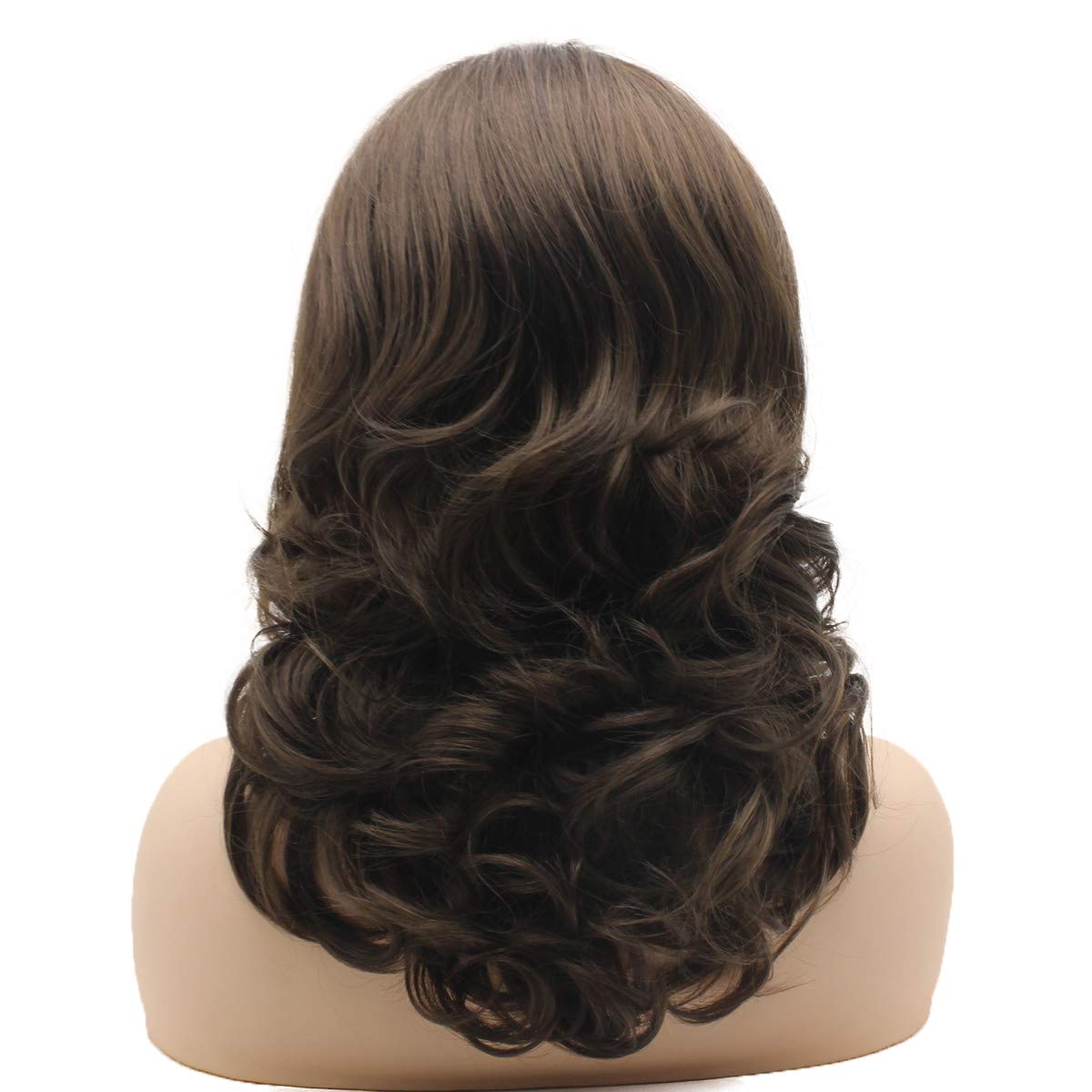 Hair Wavy Shoulder Length 16inch Two Tone Brown Mix Half Hand Tied Realistic Synthetic Lace Front Wigs