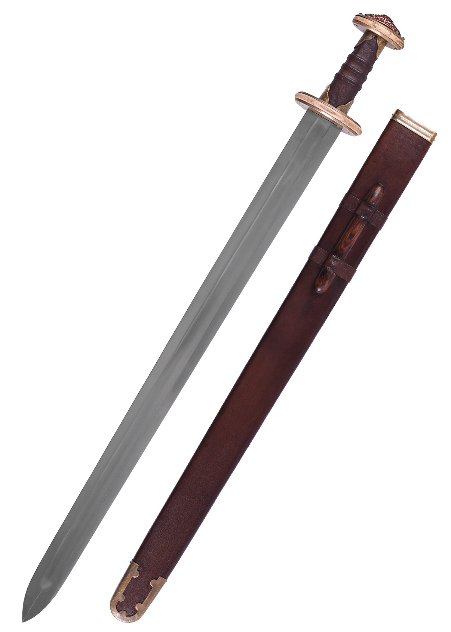 Battle-Merchant - Früh-Angelsächsisches Schwert mit Scheide, Sutton Hoo, ca. 7. Jh. - Dekorative Waffe aus Federstahl EN45 - ab 18