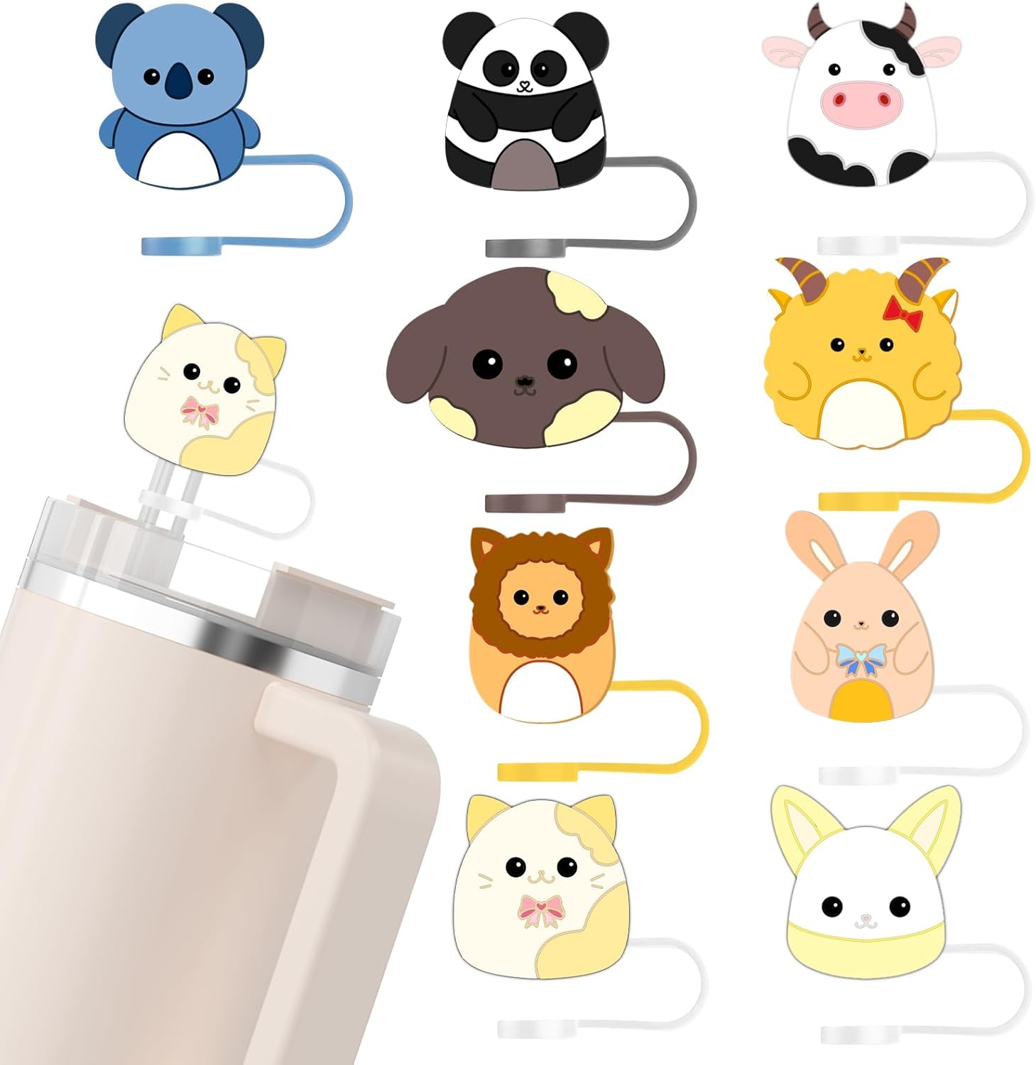 9 Pcs Straw Toppers for Stanley Cup, Silicone Tumbler Straw Covers, Cute Animal Straw Cover Cap Stanley Cup Accessories for Christmas Gifts