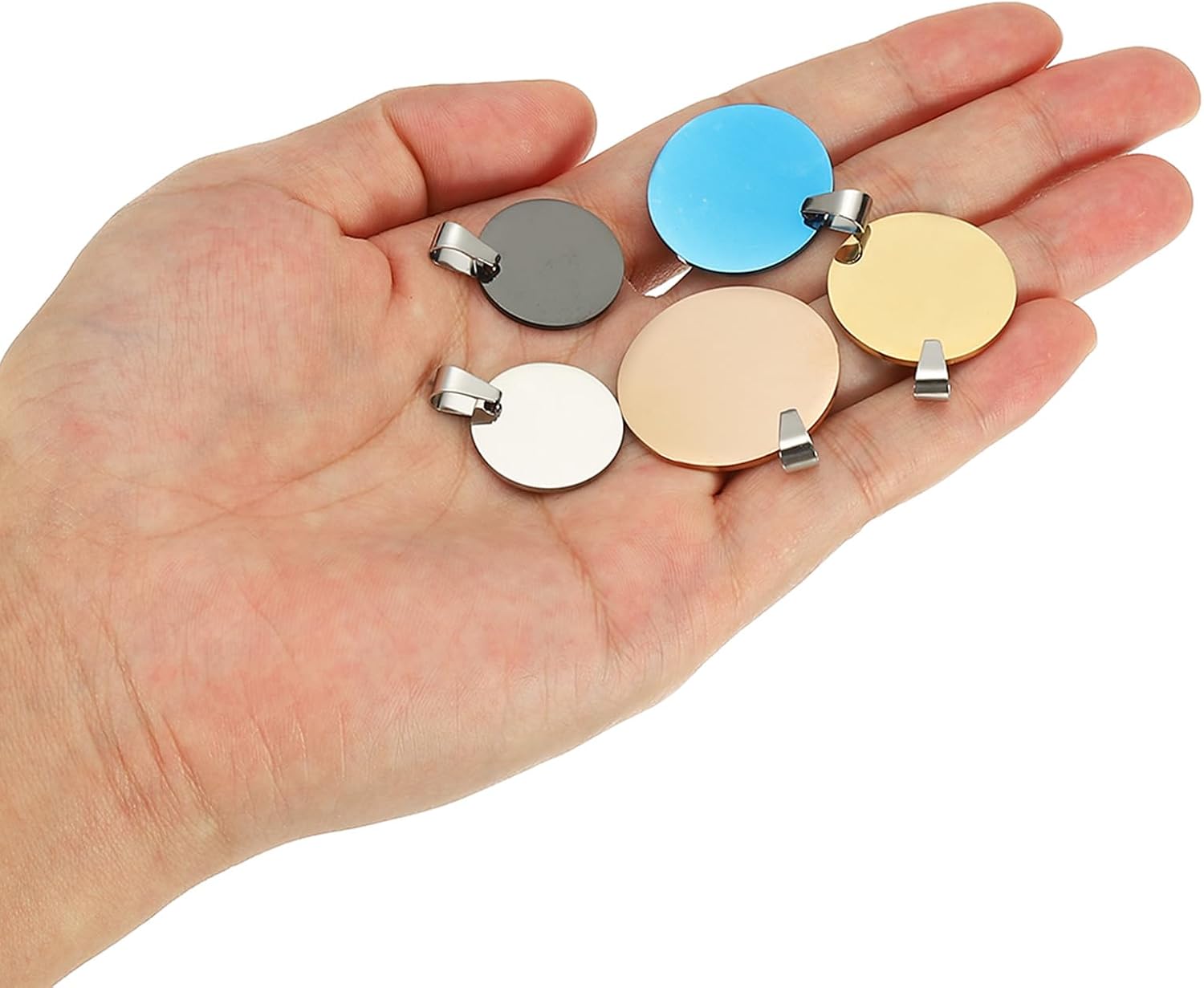 PATIKIL 16Pcs Metal Stamping Blanks, 25mm Round Stamping Name Tags Stainless Steel Blanks Metal Plate with Hole for Laser Engraving Stamping Dog Tags Keychain Making, Gold - Image 4