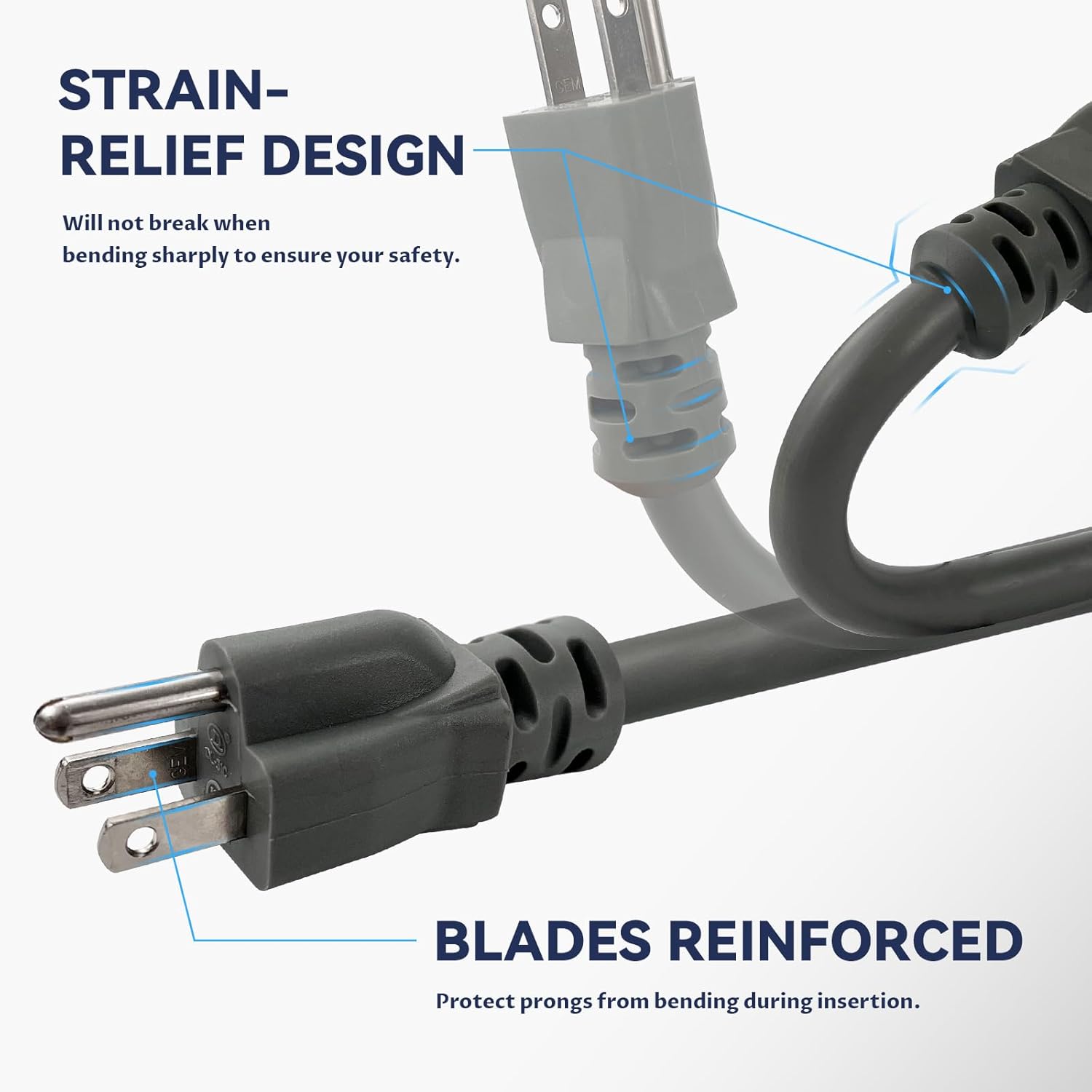 50 Ft Heavy Duty Outdoor Extension Cord Waterproof - 12/3 SJTW 15A 1875W Gray Extension Cable with 3 Prong Grounded Plug, Waterproof Electric Cable for Lawn, Garden, Appliances, UL Listed