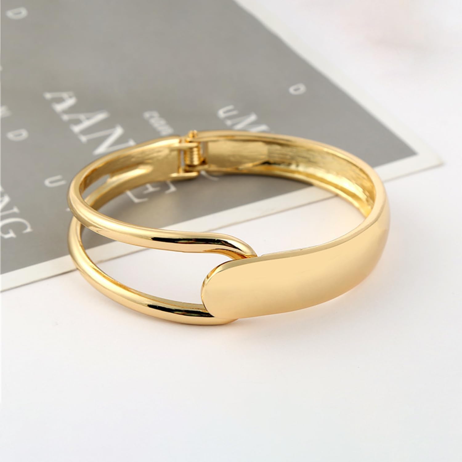 Chunky Gold Bracelet - Tear Drop & Cuff Bracelet - Polished Twisted Hinged Bangle - Wide Wrist Cuff - Irregular Twisted Bangles for Women - Image 5